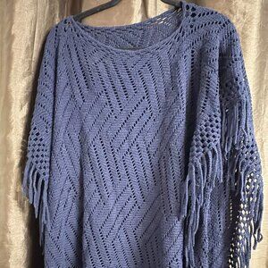 Women’s Blue Open Knit Fringe Sweater